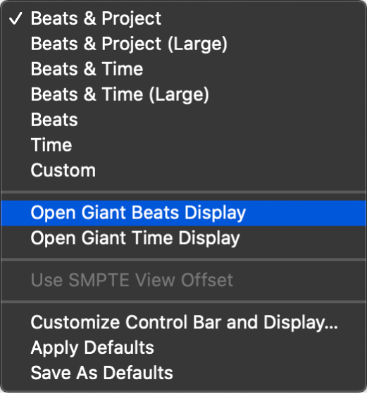 Figure. LCD menu, with Use SMPTE View Offset selected.