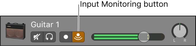 Figure. Audio track header, showing the Input Monitoring button selected.