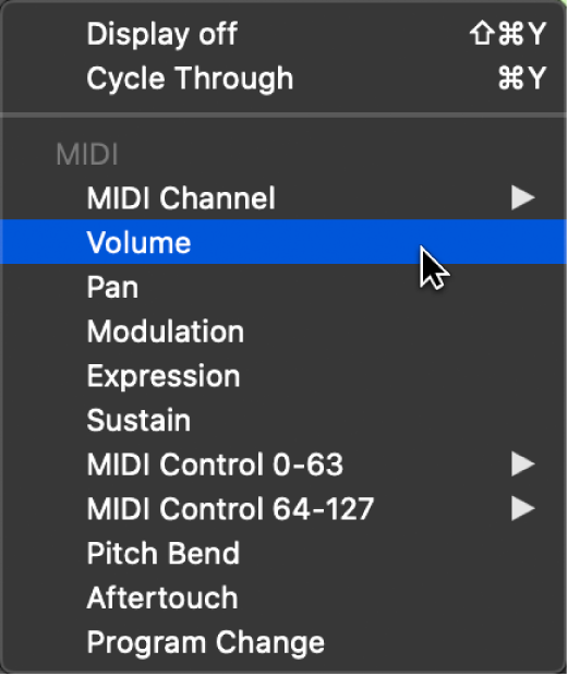 Figure. Automation/MIDI Parameter pop-up menu.