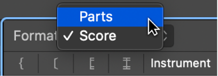 Figure. Format pop-up menu in Score Sets window