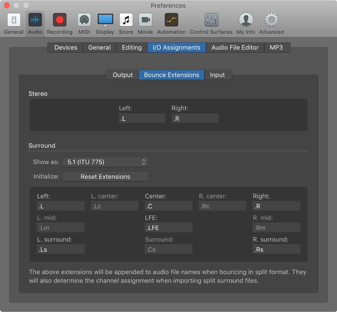 Figure. Bounce Extensions preferences.