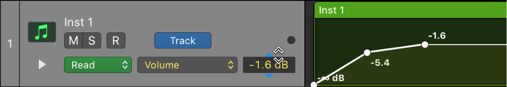 Figure. Dragging the Trim value in the numerical display of the track header.