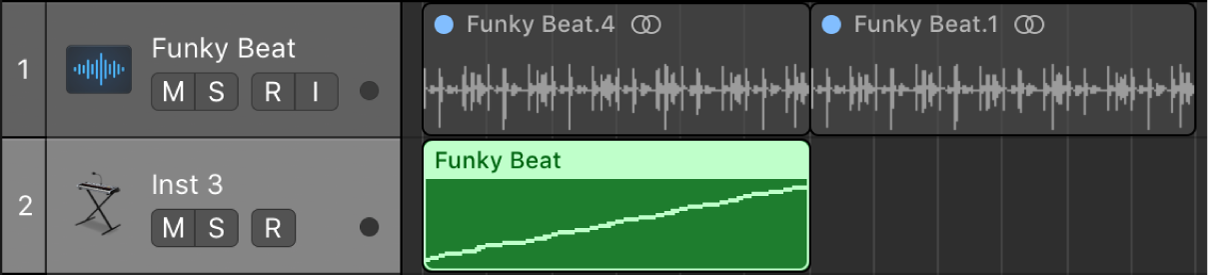 Figure. Tracks area showing result of converting region to new sampler track.