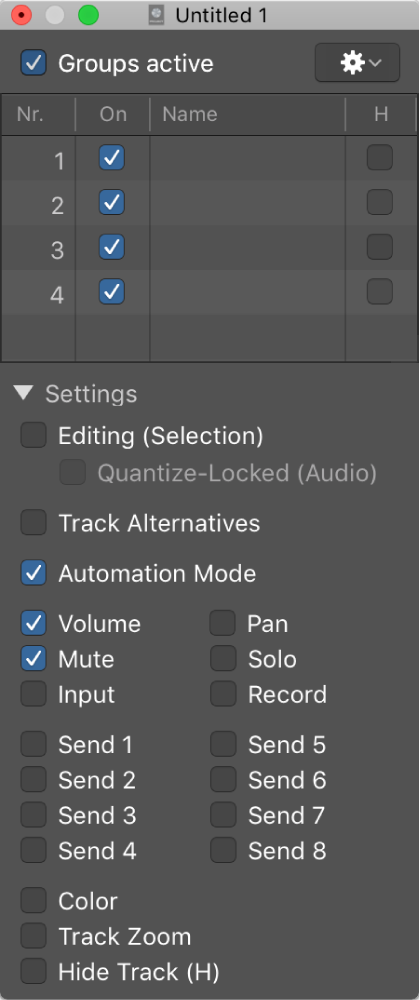 Figure. Group Settings window.