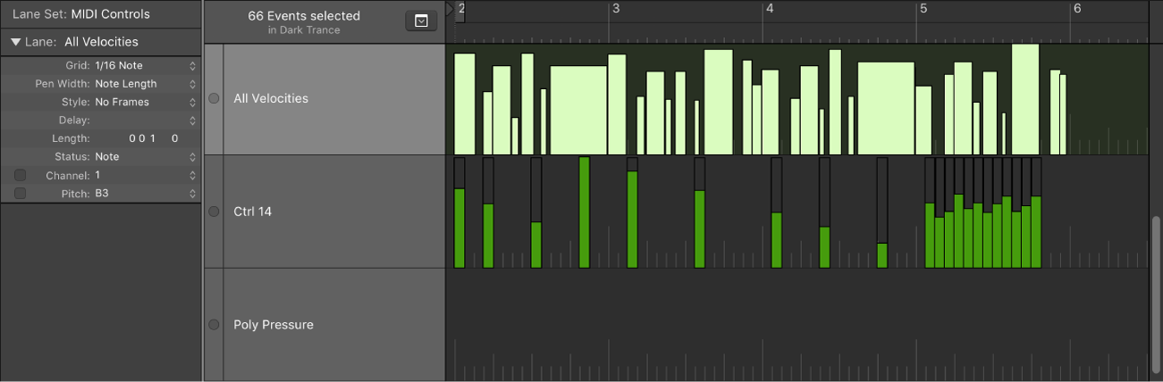 Figure. Showing Note Length chosen in Pen Width pop-up menu.