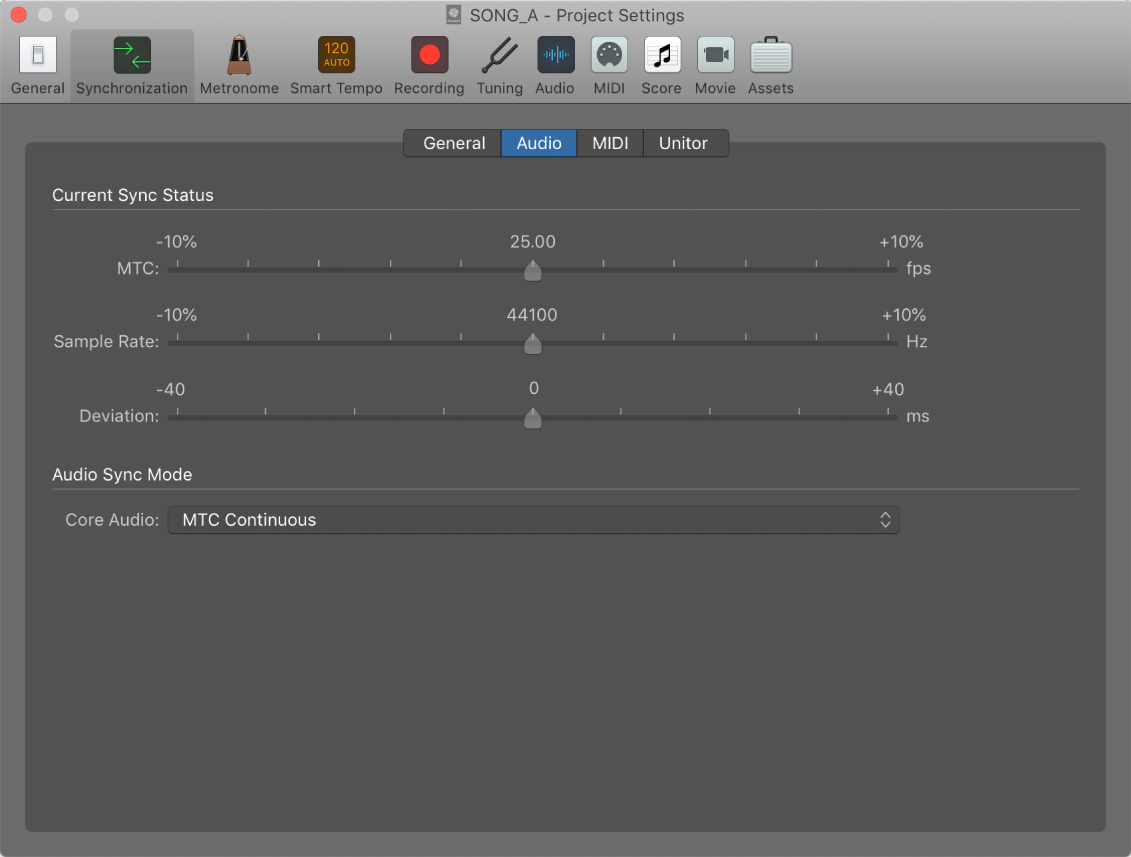 Figure. Audio Synchronization settings.