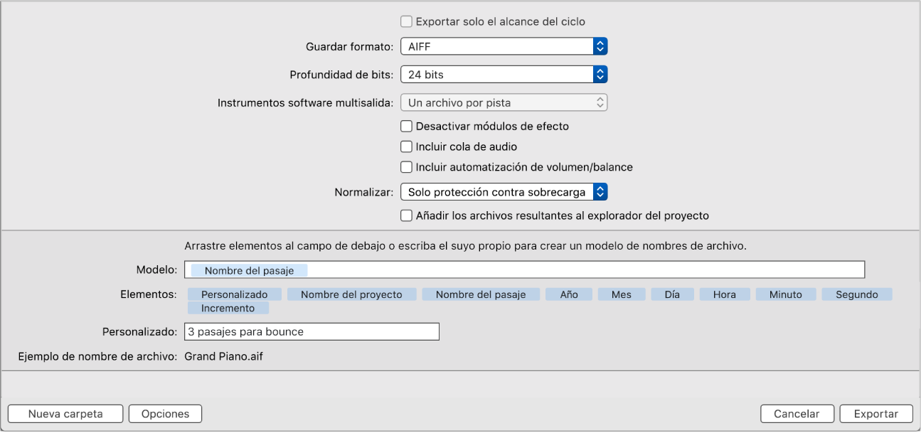 Ilustración. Cuadro de diálogo “Pasaje como archivo de audio”.