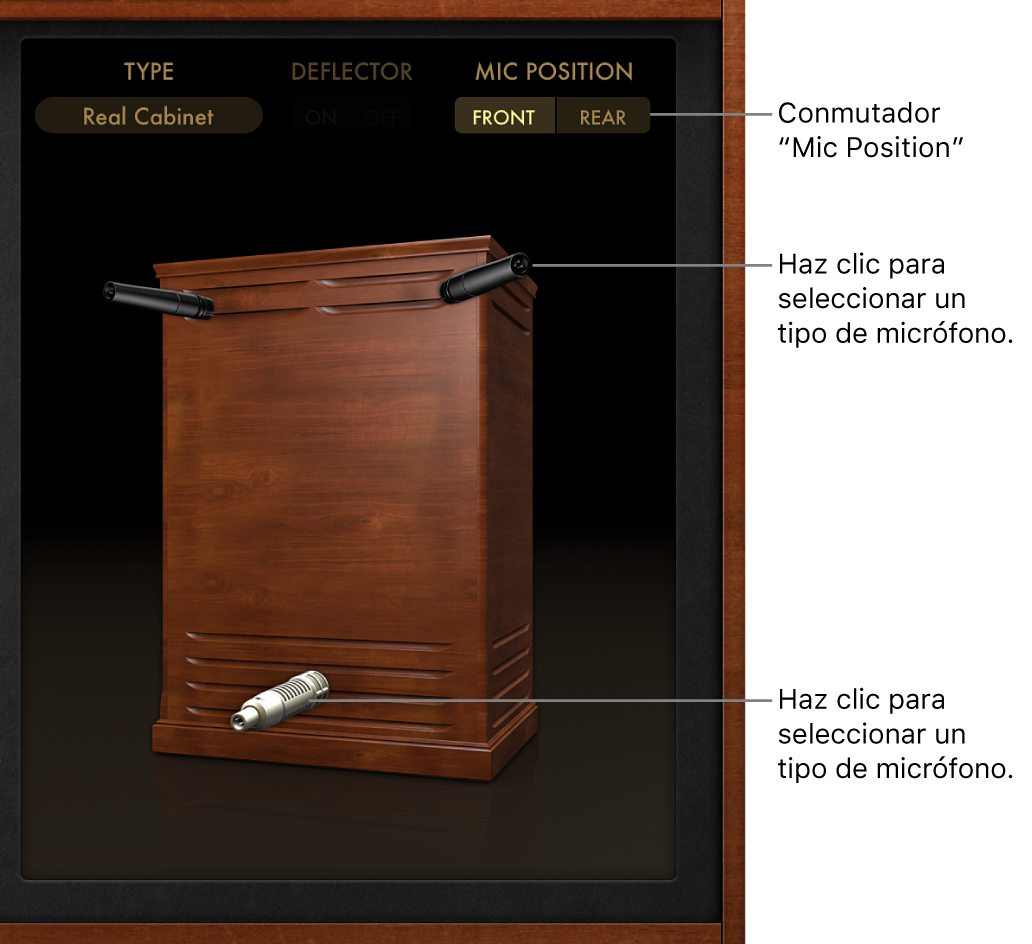 Ilustración. Parámetros de micrófono de “Rotor Cabinet” de Vintage B3.