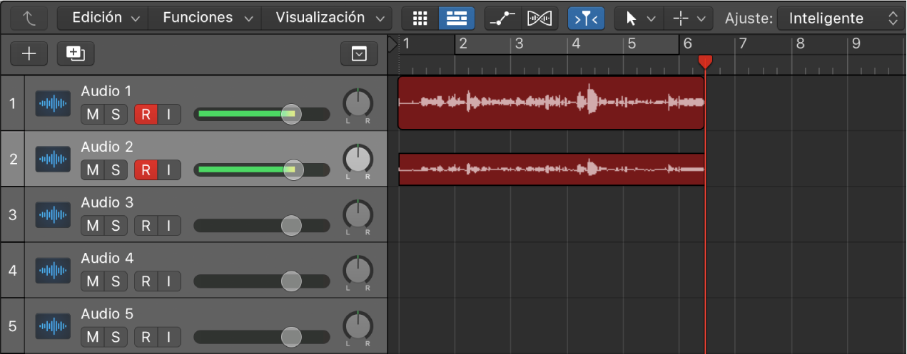 Ilustración. Se muestran grabaciones de audio en dos pistas de audio.