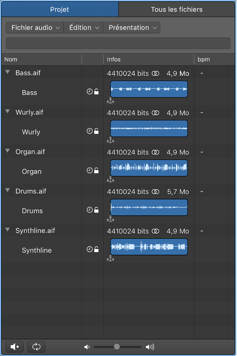 Figure. Navigateur audio du projet.