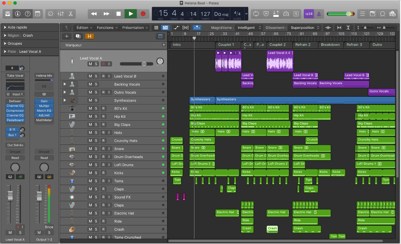 Figure. Fenêtre principale de Logic Pro.