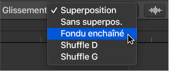 Figure. Menu local Glissement pour la zone Pistes.