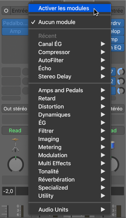 Figure. Commande de menu local Activer les modules.
