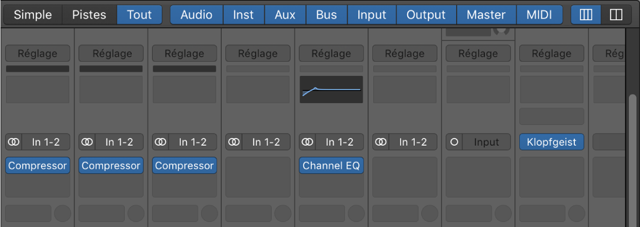 Figure. Pointeur placé sur le bouton Tout dans la table de mixage.