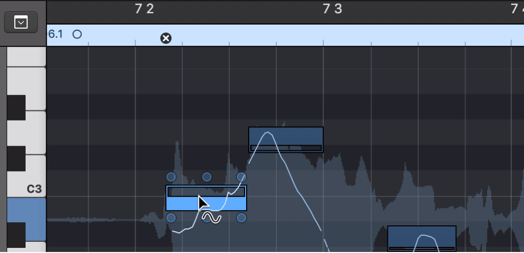 Figure. Outil Vibrato dans l’éditeur de piste audio.