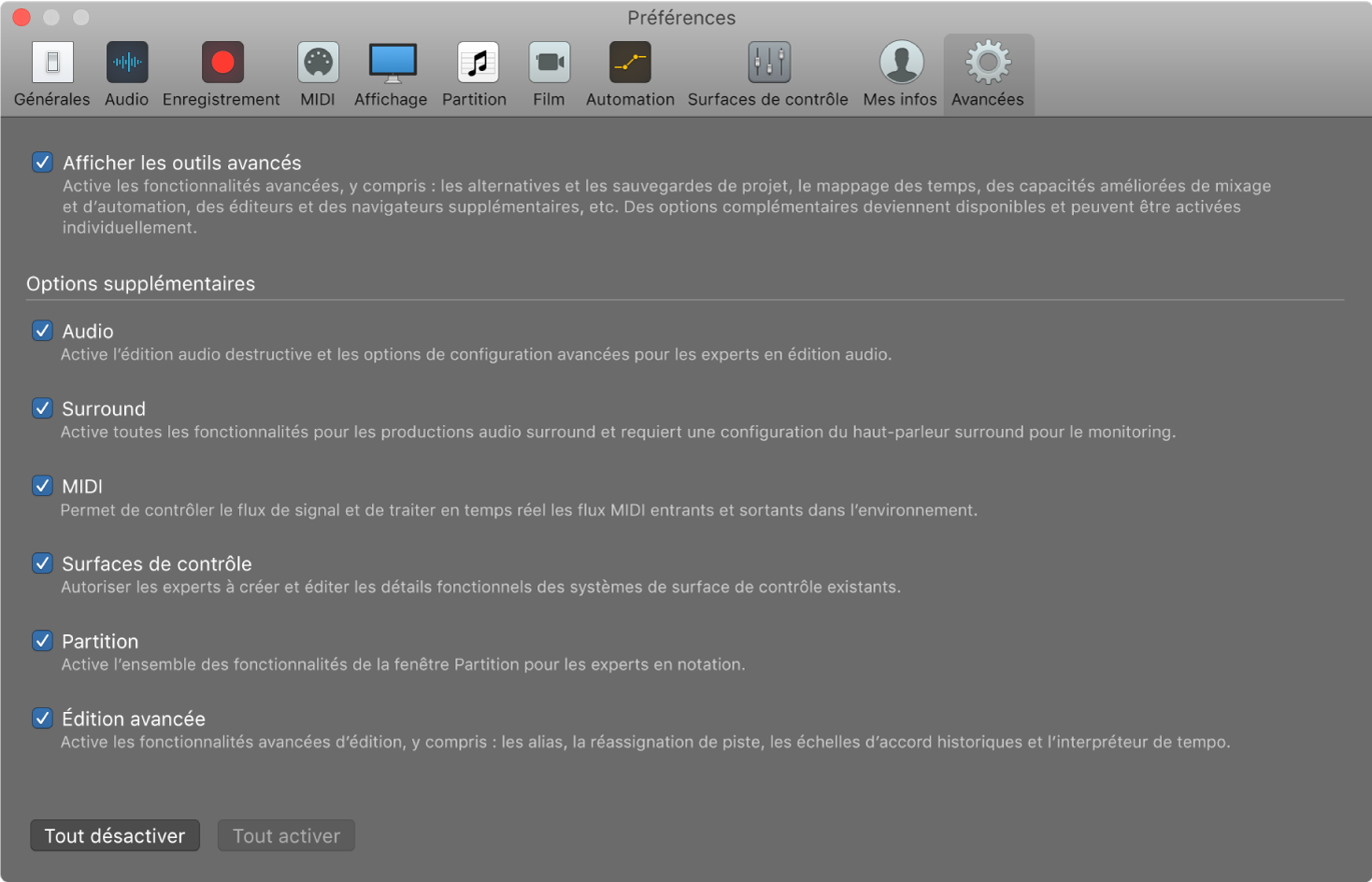 Figure. Préférences avancées.