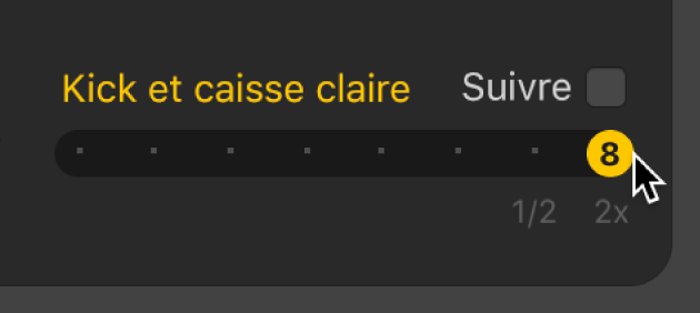 Figure. Choix de la variation avec doublement du temps pour la grosse caisse et la caisse claire.