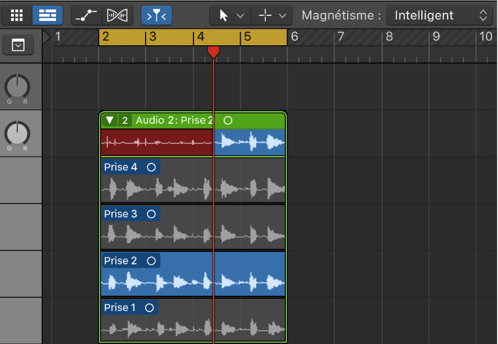 Figure. Enregistrements audio dans le dossier de prises.