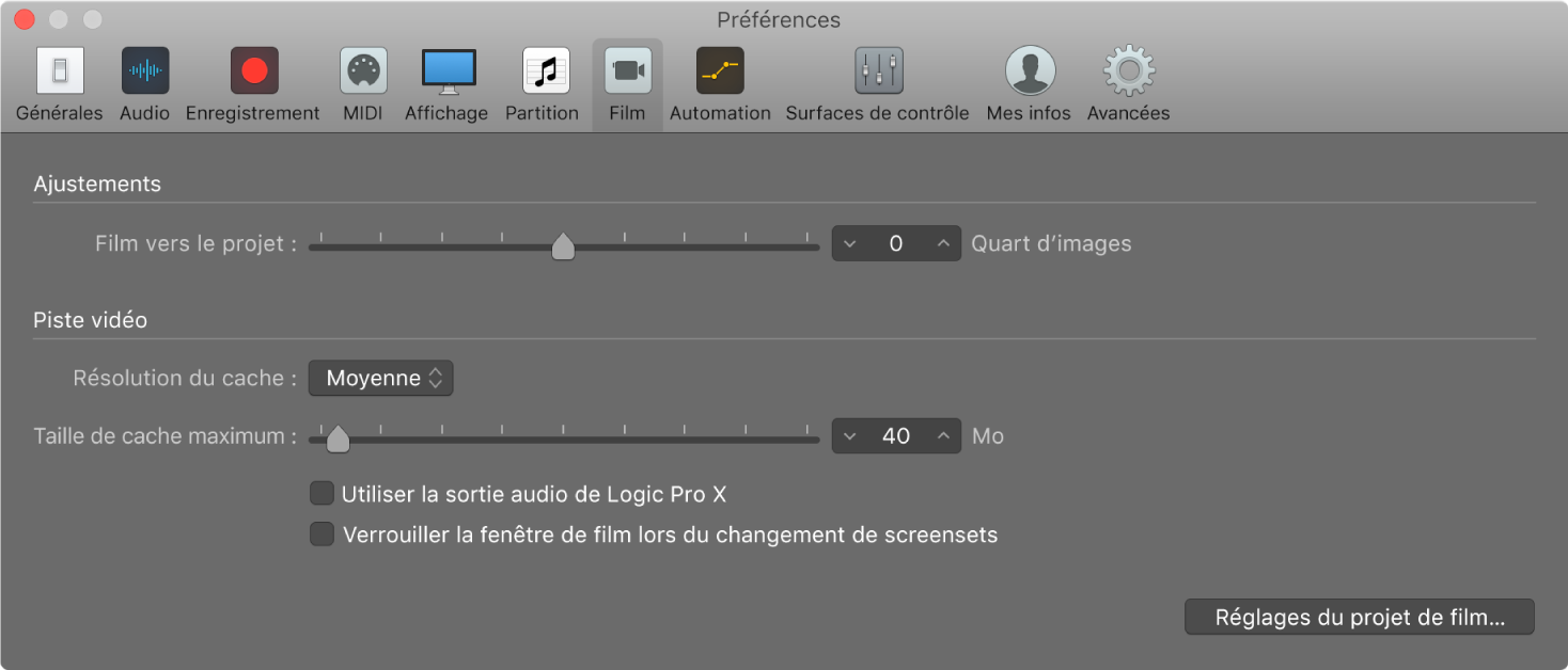 Figure. Préférences Film.