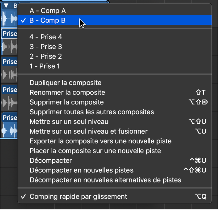 Figure. Indication d’une composite dans le menu local.