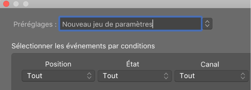 Figure. Saisie d’un nom de jeu de transformations dans le menu Préréglages.