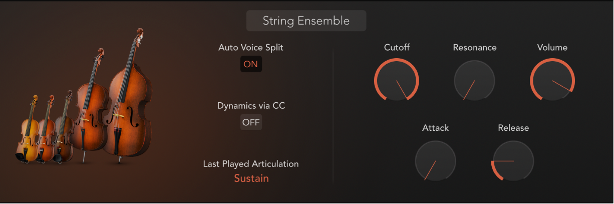 Figure. Fenêtre Studio Strings affichant la section String Ensemble.