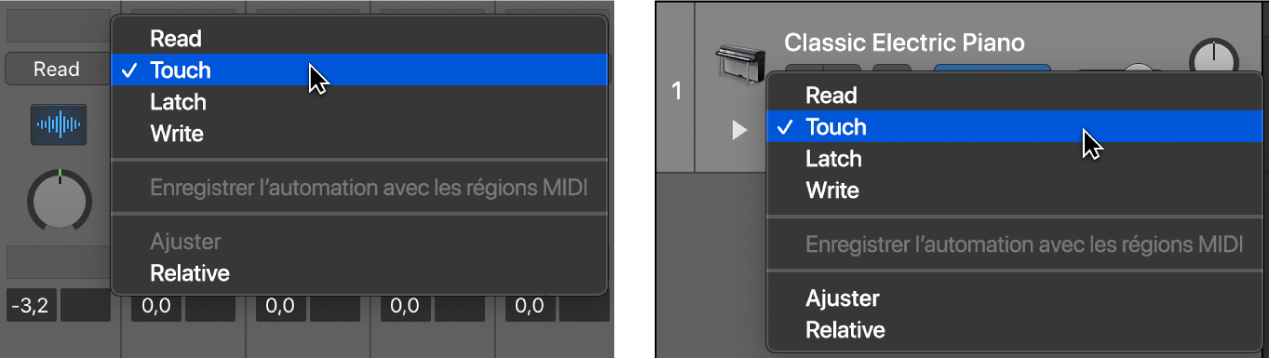 Menu local Mode d’Automation