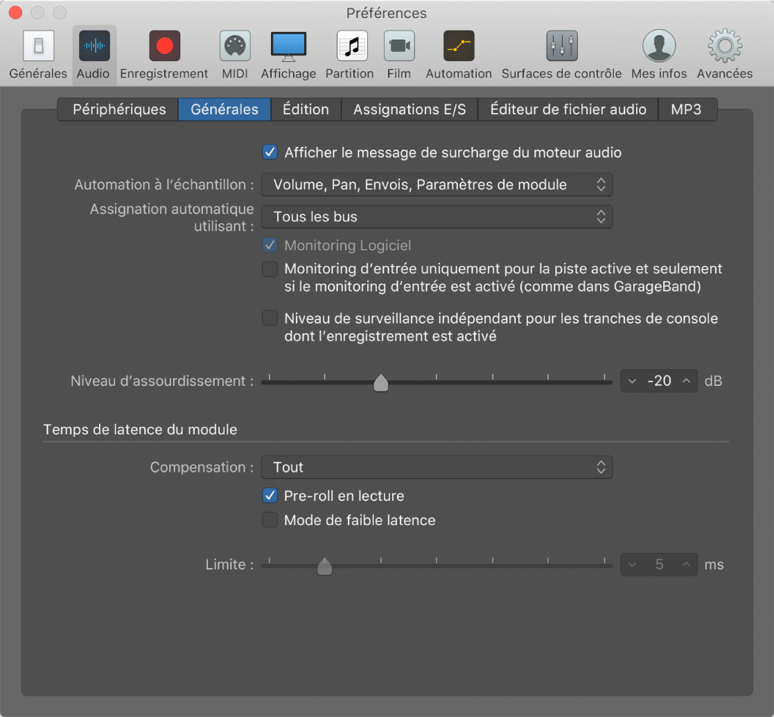 Figure. Préférences audio générales.