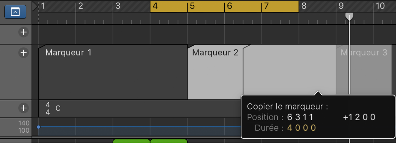 Figure. Glissement d’un marqueur tout en maintenant la touche Option enfoncée.