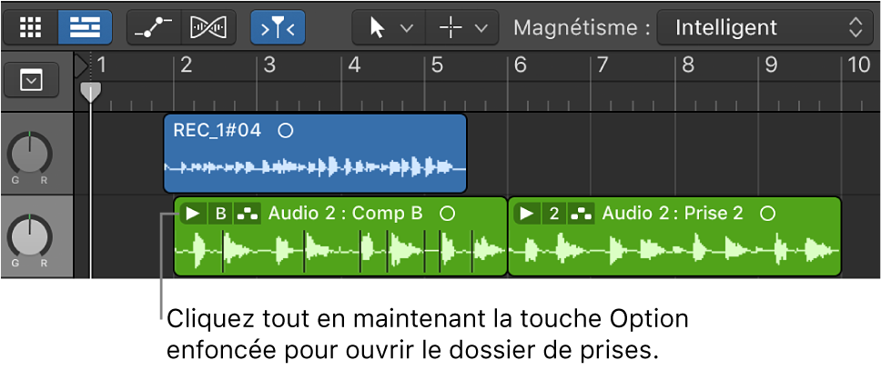 Figure. Pointeur placé sur le triangle d’affichage du dossier de prises.