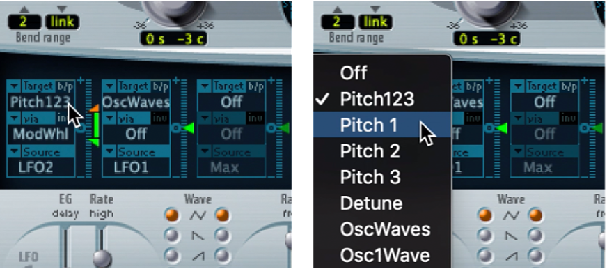 Figure. Menu local Target de modulation Via.