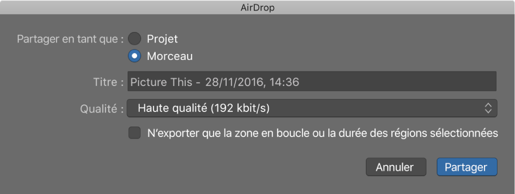 Figure. Zone de dialogue AirDrop.