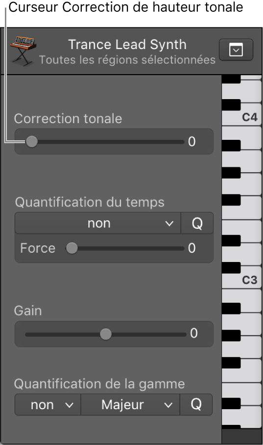 Figure. Curseur « Correction de tonalité ».