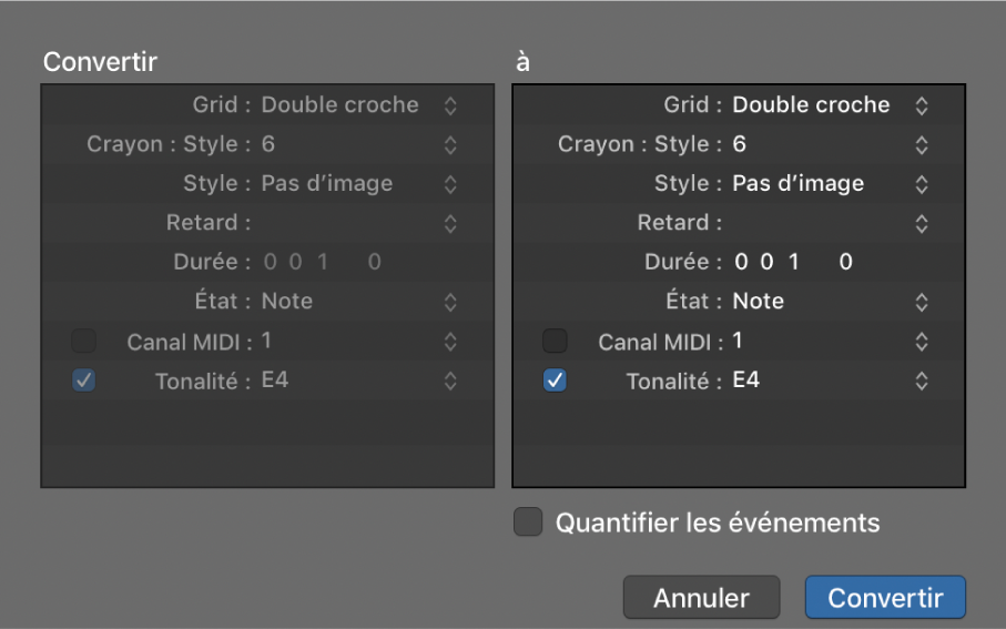 Figure. Zone de dialogue Convertir.