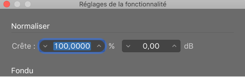 Figure. Zone de dialogue des réglages de fonction.