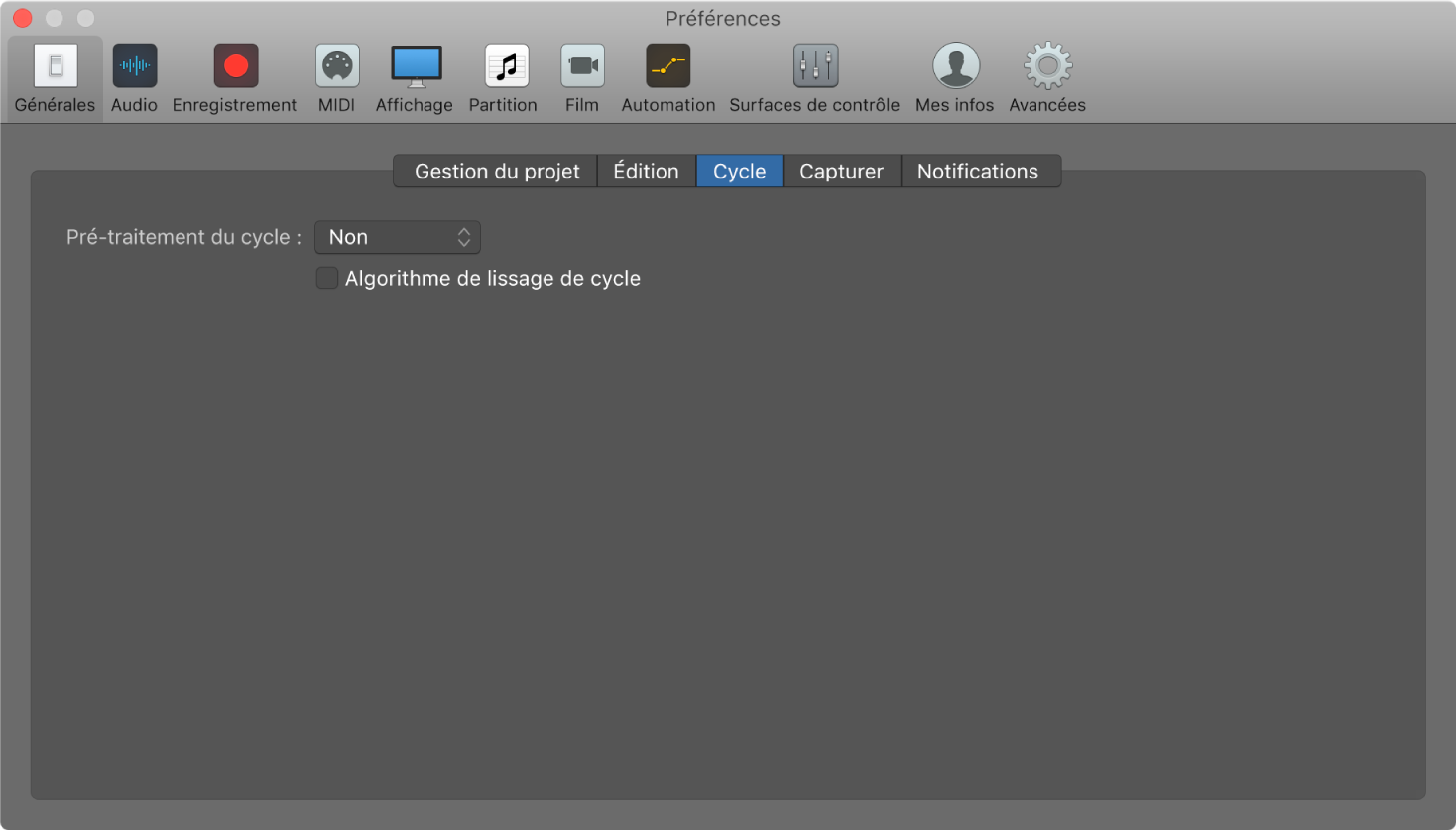 Figure. Préférences Cycle générales.