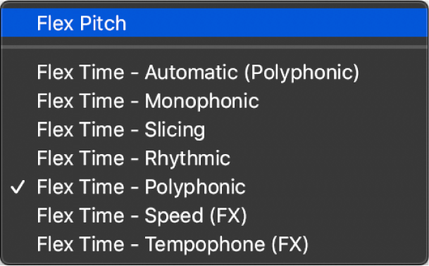 図。「Flex Pitch」モードが選択されたFlexポップアップメニュー。