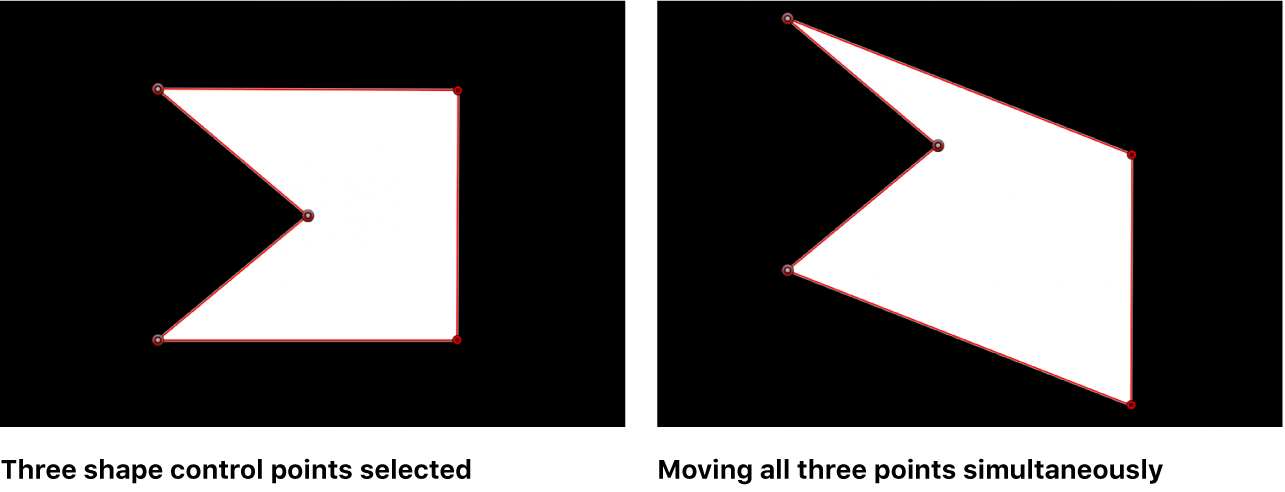 Canvas showing multiple control points selected and moved together