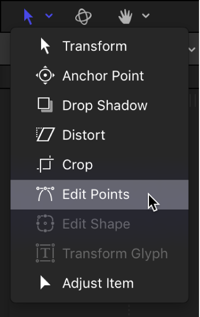 Selecting the Edit Points tool from the transform tools in the canvas toolbar