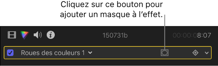 Partie supérieure de l’inspecteur de couleur, avec un étalonnage et le bouton Appliquer des masques d’effet