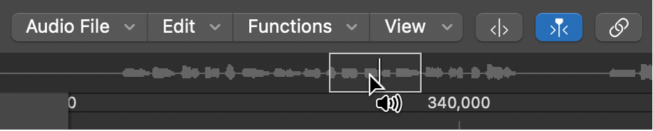 Abbildung. Sample-Editor mit Symbol „Hörprobe“ über der Wellenform-Übersicht