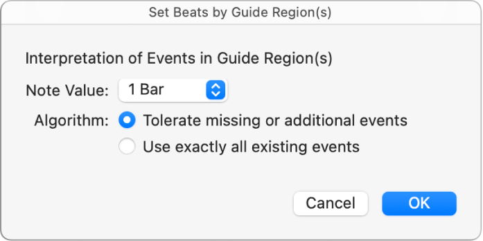 Abbildung. Dialogfenster „Beats von Guide-Region(en)“