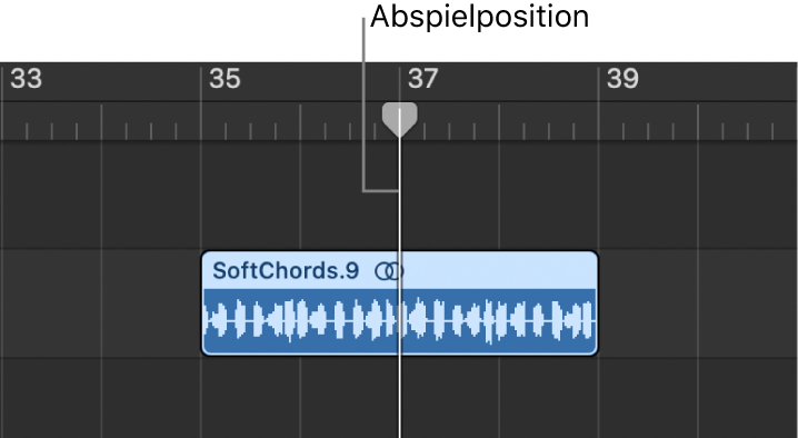 Abbildung. Teilen einer Region im Bereich „Spuren“ mithilfe der Abspielposition