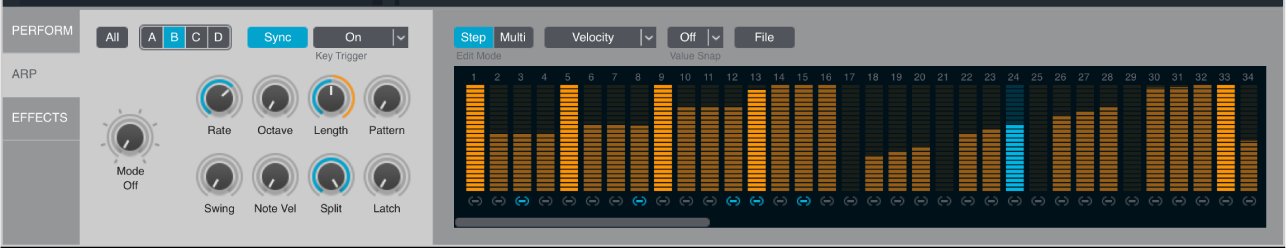 Abbildung. Bereich „Arpeggiator“ mit allen zugehörigen Bereichen