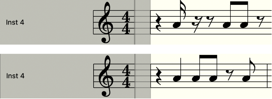 Abbildung. „Interpretation“ im Notationseditor deaktiviert und aktiviert