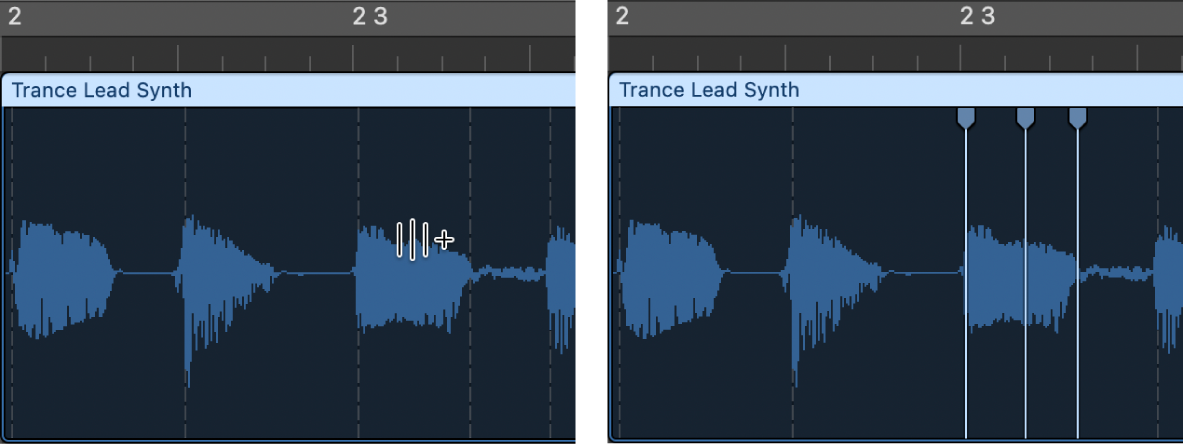 Abbildung. Audioregion mit Erzeugung dreier Flex-Marker