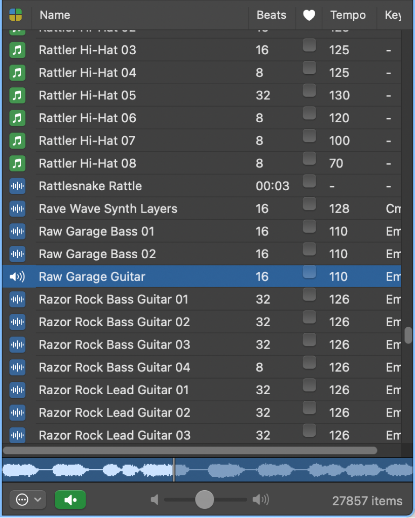 Figure. The Loop Browser with a loop selected in the results list.