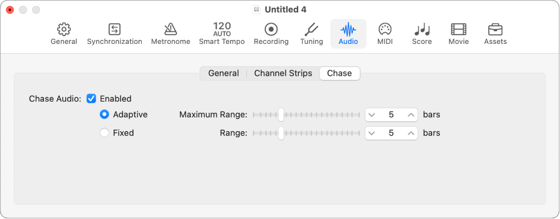 Figure. Chase audio settings.