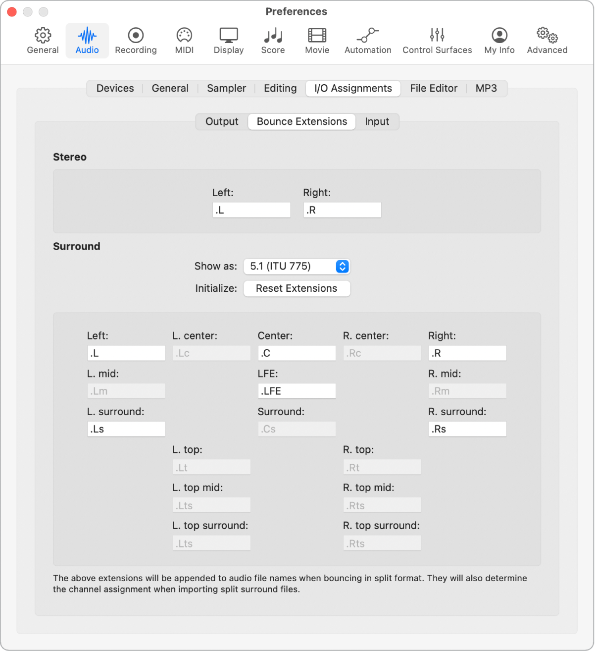 Figure. Bounce Extensions preferences.