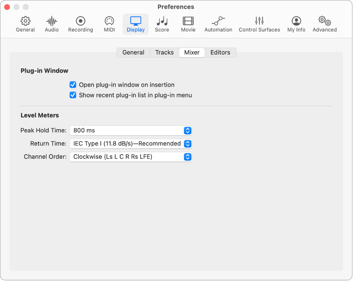 Figure. Mixer Display preferences.